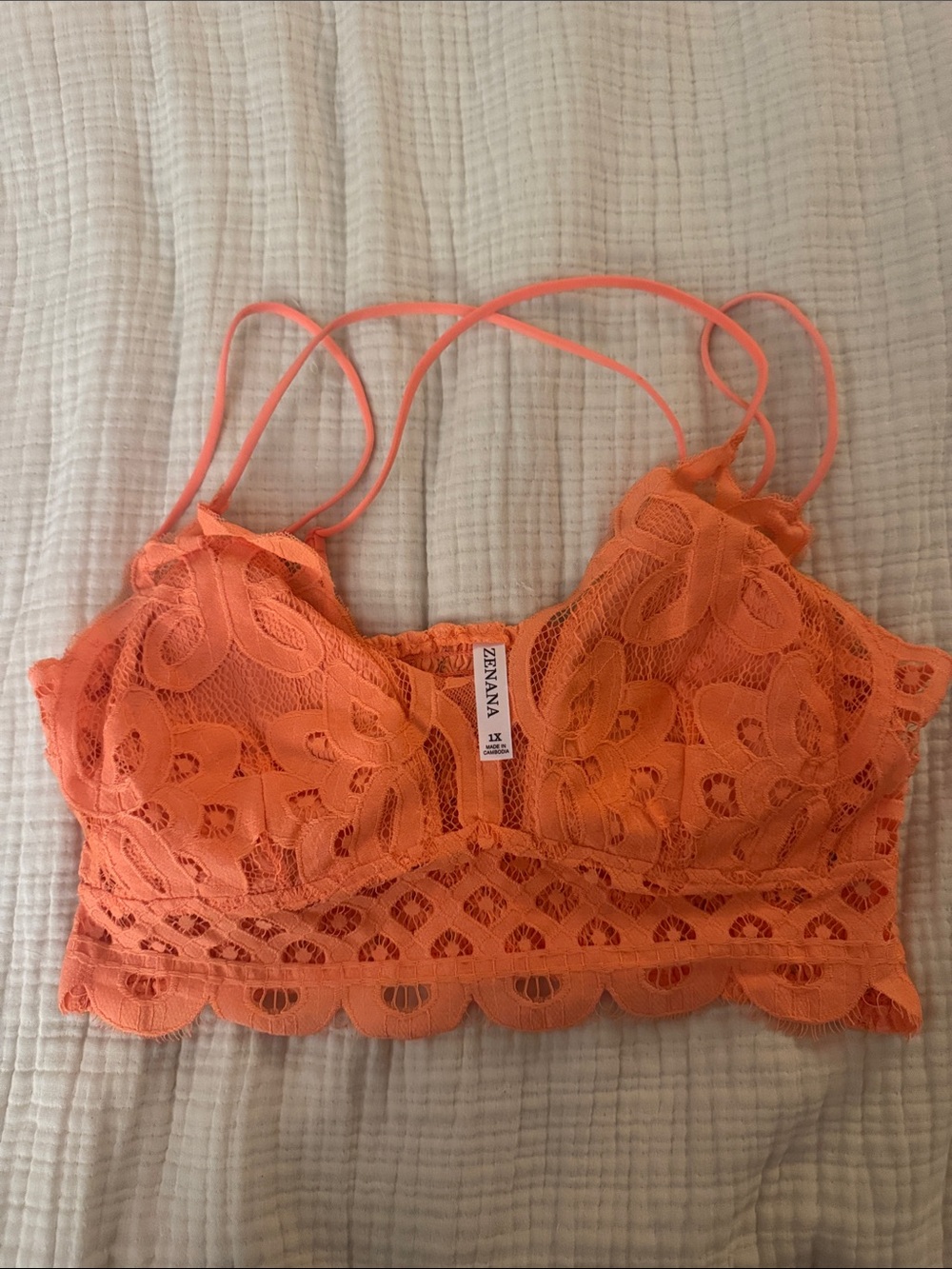 Zenana Orange Floral Lace Brami with Double Strap Detail
